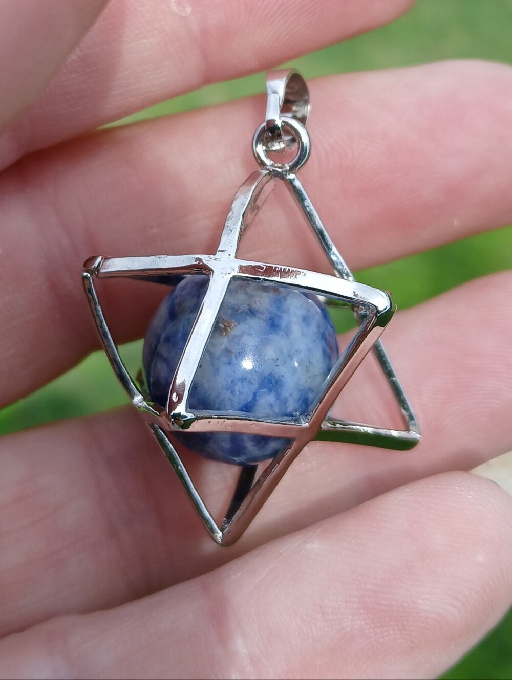 New Sodalite Ball Star of David Magic Energy Amulet Pendant.